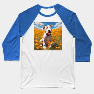 California Poppy Pitbull Puppy Baseball T-Shirt